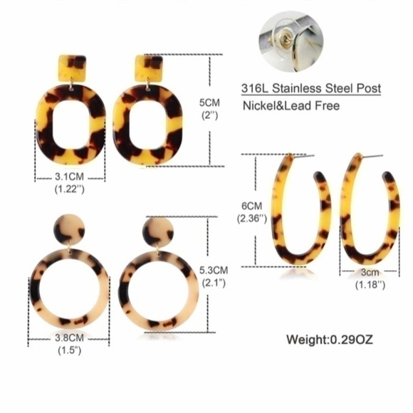 SALE💚 any 3 for $18 💚 Tortoise Hoop Drop Resin Acrylic Earrings - Picture 3 of 7